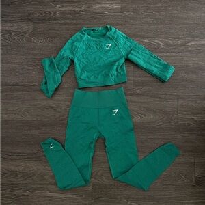 Gymshark Emerald Green Seamless Crop Top & Leggings Set